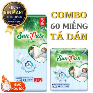 Combo 6 gói tã dán sunmate size m10 - m/l10 - xl10 - m18+2 - l18+2 - xl18+2 tã người lớn