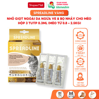 Vemedim Spreadline vàng/đỏ nhỏ giọt ngoài da cho mèo, 1 hộp 3 tuýp