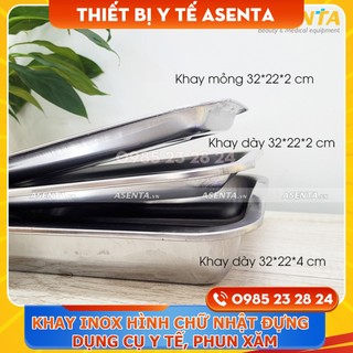 Khay inox hình chữ nhật đựng dụng cụ y tế, phun xăm