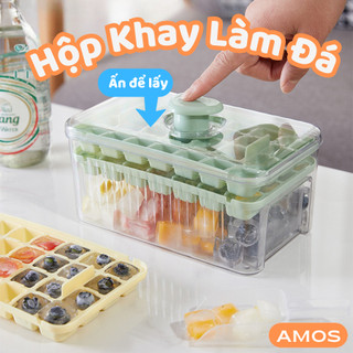 Hộp Khay Làm Đá Thông Minh Nhấn Nút Lấy Đá Dễ Dàng, Khay đá 56 Viên 2 Tầng Tiện Lợi Thông Minh