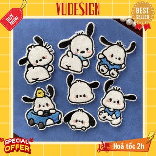 Sticker Dán Vải, Sticker Ủi Thêu Quần Áo, Balo, Túi, Mũ Sanrio Chú Chó Pochacco Dễ Thương Vudesign