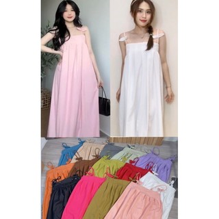 Đầm 2 dây suông xếp ly ngực nơ 2 bên dạo phố