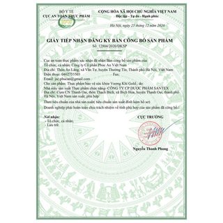 Chứng nhận đăng ký sản phẩm Vượng Khí Gold - đồ uống có ga