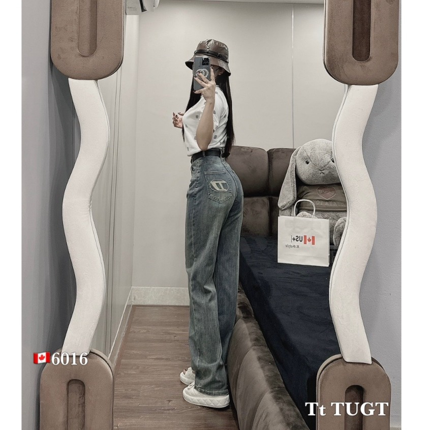 Quần jean nữ dài cạp cao ống suông, quần jean phong cách Ullzang năng động túi sau thêu hình QCL1 LuciK Shop QD0067