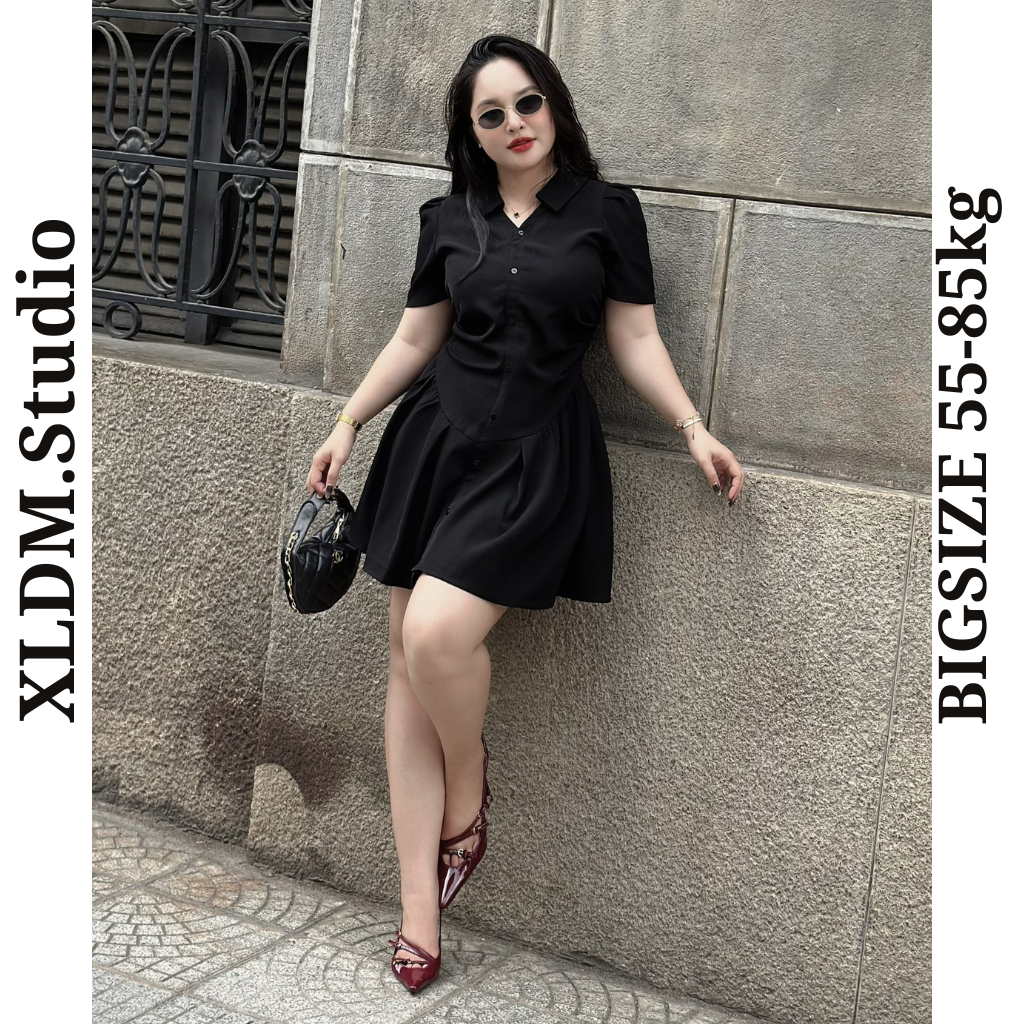 Váy  BIGSIZE sơ mi nữ thiết kế XLDM Studio ( Elly Dress - Black )