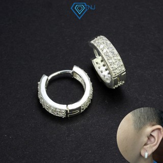 Khuyên tai bạc nam tròn đính đá cá tính BTA0048 -Trang sức TNJ