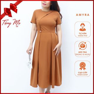 Đầm trung niên cho mẹ u40,u50 dáng xòe sang trọng AMYRA - Váy công sở khuy eo thiết kế cao cấp dự tiệc bigsize DA074