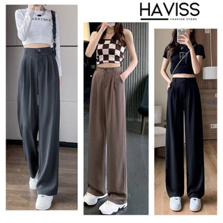Quần suông ống rộng dáng dài Haviss cạp lưng cao 1 khuy vải ruby mềm dáng suông mềm nhiều màu phù hợp đi học đi làm