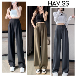 Quần suông ống rộng Haviss 2 khuy cạp cao dáng dài vải ruby suông mềm thời trang công sở nữ nhẹ nhàng năng động