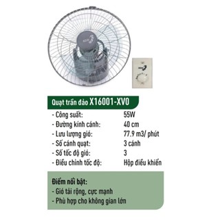 Quạt trần đảo Asia X16001_Hộp điều khiển / X16002_Remote - Công suất 55W - Hàng chính hãng