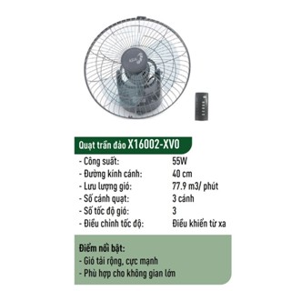 Quạt trần đảo Asia X16002_Remote - X16001_Hộp điều khiển  - Công suất 55W - Hàng chính hãng