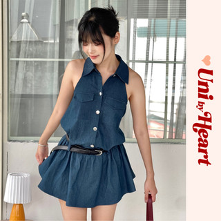 Đầm cổ yếm sơ mi Molly Dress BO001 dáng xòe, eo bo chun - Uni By Heart