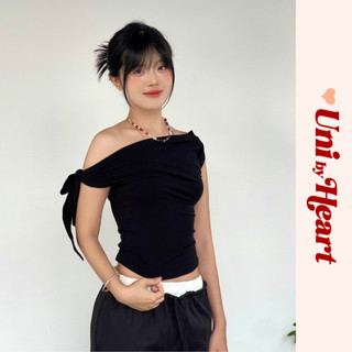 Áo thun lệch vai Maddy Top ATV009 buộc nơ 1 bên vai, thiết kế trẻ trung - Uni By Heart
