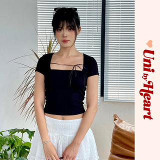 Áo ôm cổ vuông tay ngắn Ana Top ACT01 phối ren, dây nơ trang trí - Uni By Heart