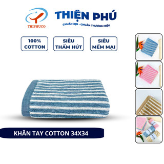 Khăn Tay Cotton Cao Câp Sọc Dọc Thiện Phú 34*34*54g, Khăn Đa Năng S379 Bông Sợi Tự Nhiên Thấm Nước Tốt