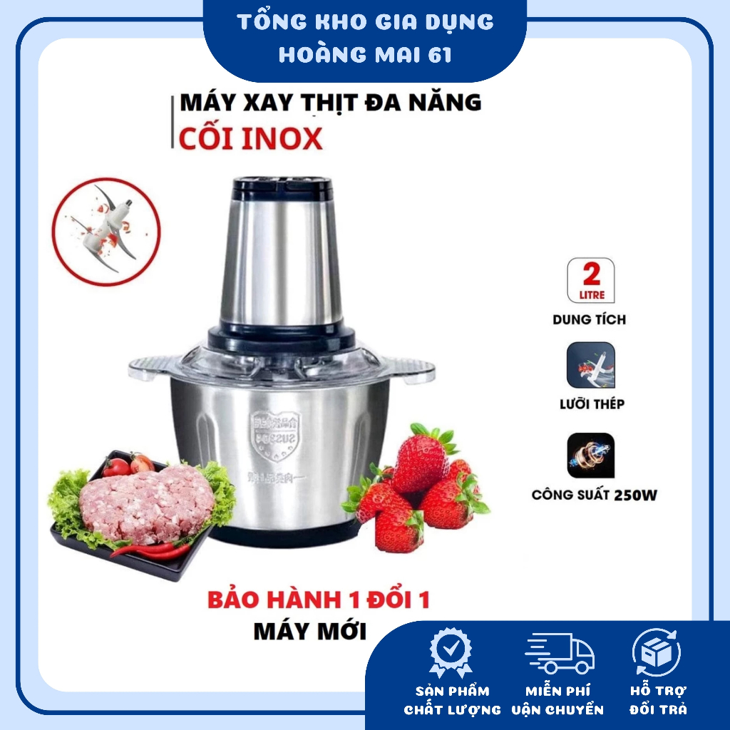 Máy xay thịt cối inox 304 4 lưỡi công suất lớn, máy xay đa năng, lưỡi dao thép không gỉ siêu bền