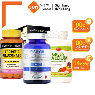 Combo Vitamin Cho Bà Bầu Gồm Canxi Hữu Cơ Olympian Labs Green Calcium, DHA Bầu Từ Cá Hồi Đại Dương Careline, Sắt Mason