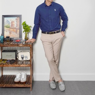   4 màu  Áo sơ mi nam Ralph Lauren dài tay trơn vải cotton oxford lịch lãm phom xuông thoải mái 60-90KG- Made in VN 