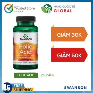 Swanson folic acid, 250 viên, bổ sung acid folic, hỗ trợ tim mạch