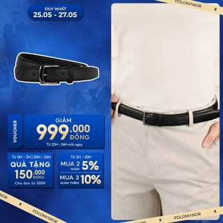 Thắt Lưng Nam Cao cấp Da vân Bản nhỏ Khoá gài đen dạng hộp - POLOMANOR