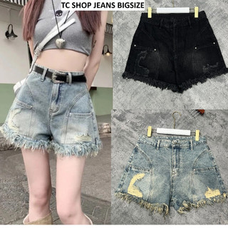 TCSHOPJEANS Quần Short Jeans Nữ Bigsize Túi Kiểu Rách Tua Lai QCC07