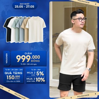 Áo thun nam cổ tròn họa tiết raglan POLOMANOR vải cotton 100%, nam tính, trẻ trung
