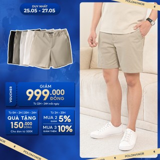 Quần short nam ngắn POLOMANOR vải kaki xuất xịn, lưng đai thun, co giãn 2 chiều, chuẩn form