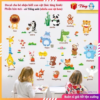 Decal dán tường cho bé, Tranh dán tường cho bé vườn thú tiếng Anh cho bé học trang trí phòng cho bé