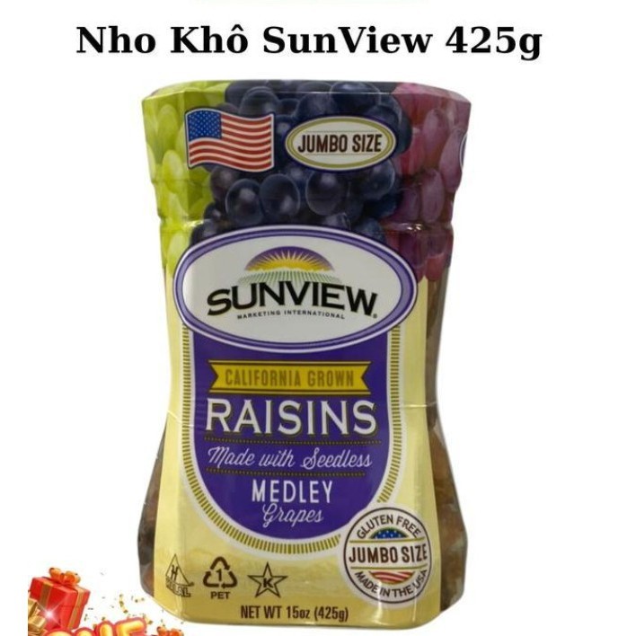 Mix Nho khô Thập Cẩm Không Hạt Sunview Raisin Mỹ hộp 425 gram