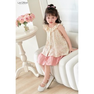 Áo bé gái sát nách cổ bèo linen siêu mềm mát  Floral - La Glace