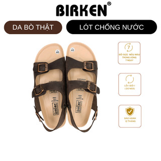 DK02 - Sandal Birken Đế Trấu Thiết Kế Hai Quai Ngang Da Bò Unisex Nam và Nữ Bioline VietNam