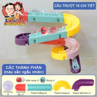Bộ đồ chơi nhà tắm, đồ chơi cầu trượt gắn tường lắp ráp