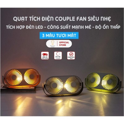 Quạt Tích Điện Mini Energy Green Lighting Couple Fan AQ20W Siêu Nhẹ - Pin Khỏe - Khuếch Tán Tinh Dầu- 3 Chế Độ Mát
