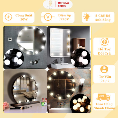 Set 10 bóng đèn LED Energy Green Lighting chiếu sáng gương trang điểm BL-030 - Dán gương tiện lợi