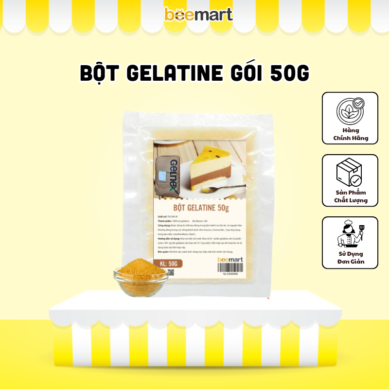 Bột gelatine 250 Bloom 50g - 200g - Nguyên liệu làm bánh, chất làm đông các loại như: Mousse, Panna, Khúc Bạch