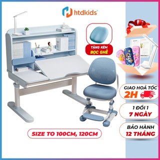Bộ bàn ghế chống gù chống cận Htdkids T100 và T1200 - tăng giảm chiều cao tay quay, mặt bàn nghiêng đơn giản