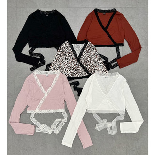 Áo croptop nữ tay dài HHVINTAGE kiểu ren co giãn Top A92