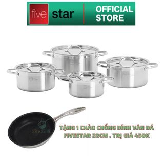 Bộ 4 nồi inox 304 cao cấp 3 lớp đáy liền nguyên khối Fivestar Plus FPB4004  size 16cm,18cm, 20cm, 24cm - hàng chính hãng
