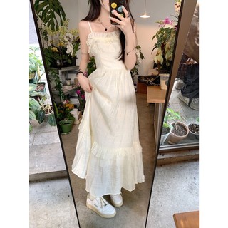 Váy Công Chúa Hai Dây Dáng Dài Phối Ren Thanh Lịch Phong Cách Hàn Quốc Dành Cho Bạn Nữ Mặc Khi Đi Biển