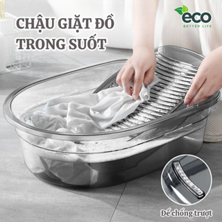Chậu giặt đồ trong suốt kèm tấm chà quần áo ECO thông minh chất liệu nhựa PET chịu lực tốt siêu bền