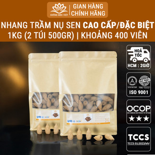 Nhang Nụ Trầm Hương Khói Ngược Sạch Nguyên Chất Tự Nhiên Không Hoá Chất Xưởng Mộc Việt - Túi 1KG Tầm 400 Nụ Sen