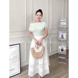 Chân váy midi mix ren nhẹ nhàng thanh lịch - CV7527