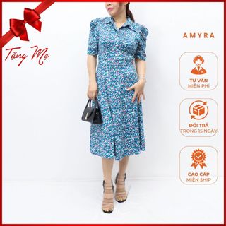 Váy hoa nhí trung niên bigsize sang trọng AMYRA - Đầm trung niên dự tiệc dáng suông cao cấp cho mẹ u40 45kg-85kg VA042