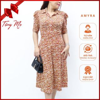 Đầm trung niên cho mẹ sang trọng thiết kế cao cấp bigsize AMYRA - Váy nữ trung niên hoa nhí dự tiệc u40,u50 VA044