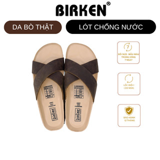 DK03 - Dép Birken Đế Trấu Quai dép Da Bò Đan Chéo chữ X Unisex Nam và Nữ Bioline VietNam Lót Chống Nước