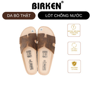 DK04 - Dép Birken Đế Trấu Thiết Kế Quai dép Da Bò Chữ H Unisex Nam và Nữ Bioline VietNam Lót Chống Nước