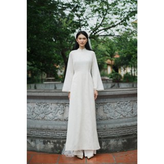   XÉO XỌ  Set áo dài Lạc Vân chất liệu tơ tằm pha len dáng chiết eo dài tay hoạ tiết 