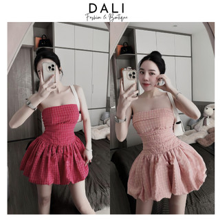 Set Đầm Cup Ngực Chun Lưng Chất Liệu Thô Dáng Xoè Bồng Có Kèm Mút Ngực Và Quần Short Rời Sang Chảnh