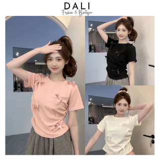 Áo Thun Babytee Đính Nơ Chất Liệu Thun Gân Co Dãn Phối Chun Eo Dáng Tiểu Thư