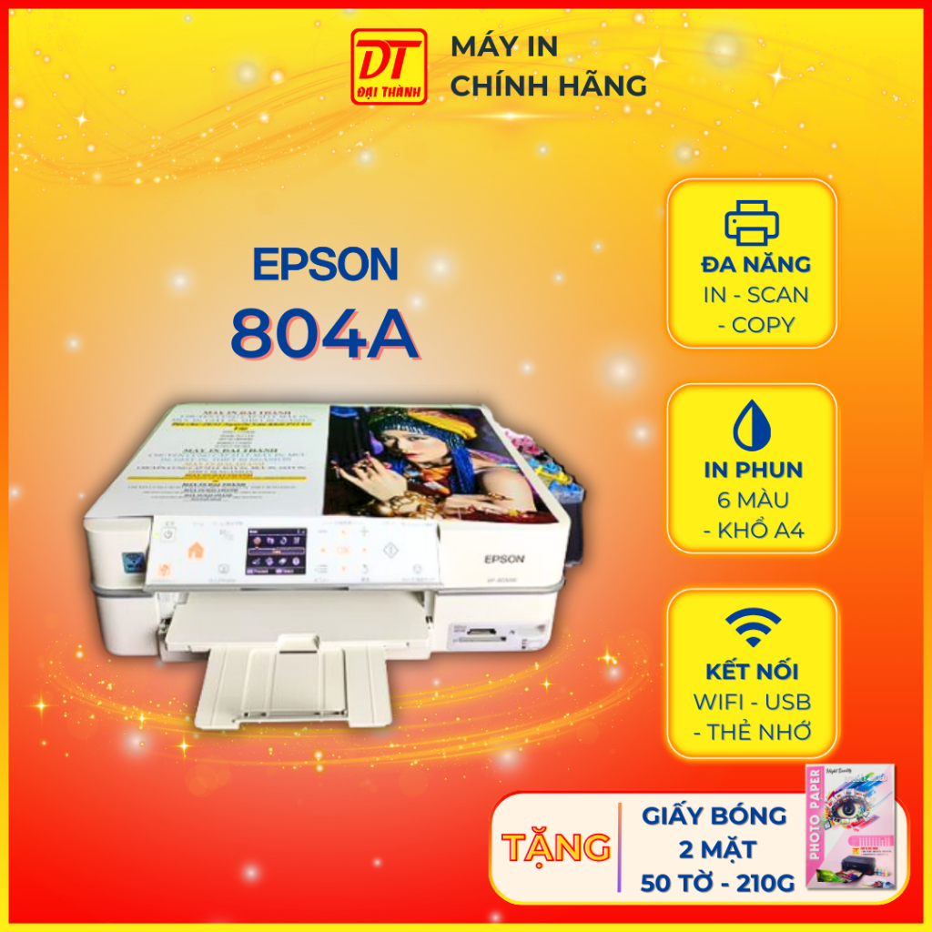 Máy in Epson 804A in phun 6 màu, chuyên in ảnh lấy liền, mới 95% - TẶNG KÈM XẤP GIẤY